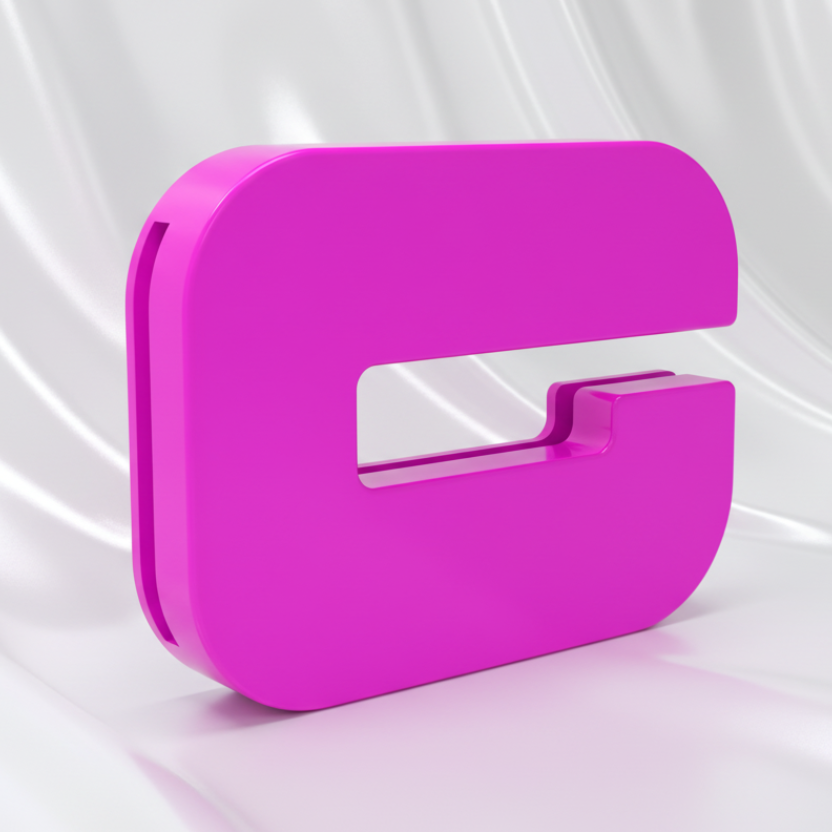 Pink letter 'G' on a white background